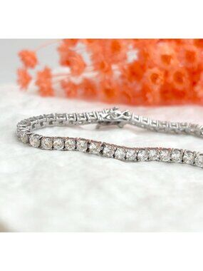 Cubic Zirconia Accented Minimalist Vintage Sterling Silver 925 Tennis Bracelet